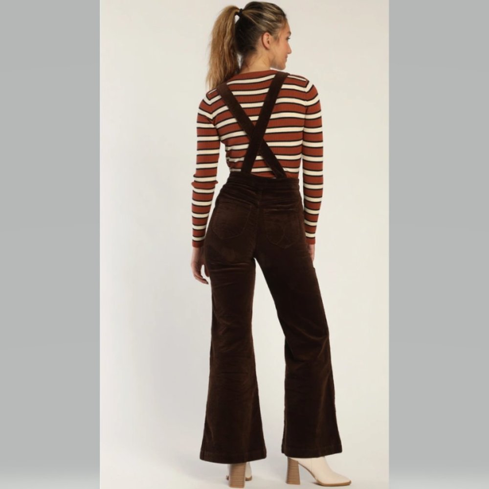 Rolla's Eastcoast Flare Brown Corduroy Overalls Stretch Retro Size 32 NWT - Picture 2 of 6